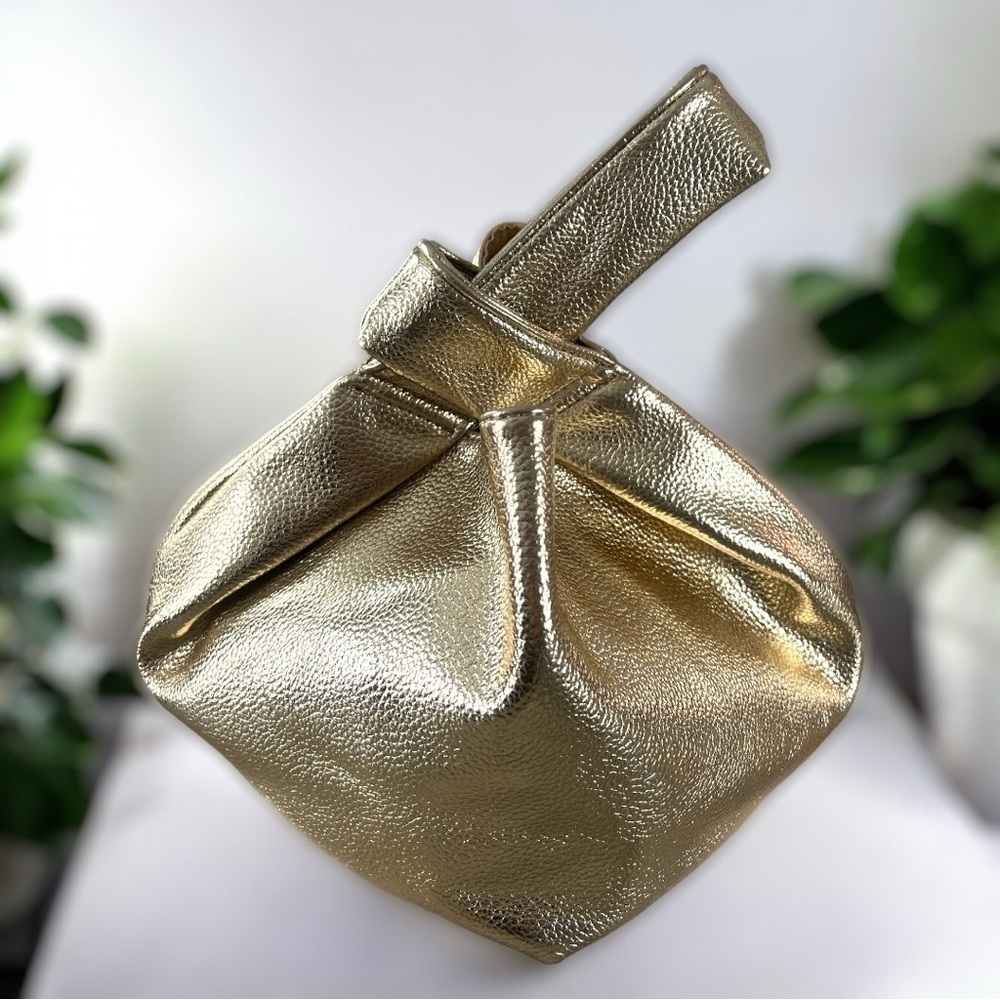 The Drop Avalon Metallic Gold Clutch Wristlet With Slip Knot Closure